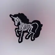 Unicorn Skeleton Patch — Iron On Badge Embroidered Motif — Horse Fun Cute