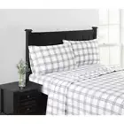 4-Piece White and Grey Plaid Flannel Cotton Queen Sheet Set