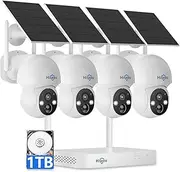 [Hiseeu] Solar Security Camera Outdoor,4MP 4 Cam-Kit, Wireless Security Cameras System for Home Solar-Powered,Auto-Tracking,Color Night Vision,360° View Pan & Tilt,2.4G & 5G WiFi,1TB No Subscription