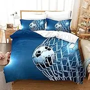 3D Sports Football Blue Quilt Cover Set Bedding Set with Pillowcases, Single/Double/Queen/King Size (Queen)