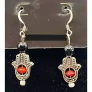 Hamsa & Black Red White Bead Earrings by Neanie-Bot