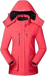 [CRMY] Women' s Waterproof Heated Jacket Windproof Mountain Jacket Fleece Outdoor Winter Coat with Detachable Hood Multi- Pockets for Camping