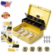 Enhanced Security Cash Box with Key Control - Stylish Yellow Cash Organizer