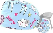 [WOSHJIUK] Working Hat 2 Pack Scrub Caps for Women,Cute Unicorns and Love,Tie Back Cap Adjustable Scrub Hat