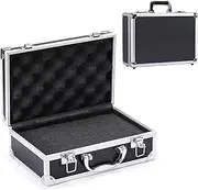 [FUCIHOMA] Aluminum Storage Case Black Aluminum Briefcase with Lock, Aluminum Briefcase for Men or Women, Metal Hard Case with Foam for Craftsman Tool Travel Cash (11.79X6.68X4.13in)