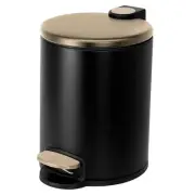 Round 5 L/1.3 Gal. Pedal Trash Bin with Soft Close Lid in Matte Black and Gold