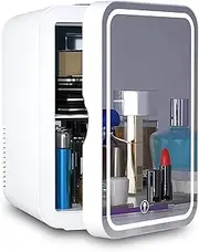 8L Makeup Mirror Skincare Fridge Mini Fridge Portable Refrigerator with 3 Gear LED Light Food Heater & Beverage Cooler Compact Personal Fridge for Home, Office, Car, Dorm AC+DC (Color : White)