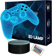 3D Gamepad Night Light, Game Console Illusion Lamp with Remote + Touch 16 Color