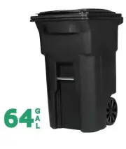 64 Gallon Black Rolling Outdoor Garbage/Trash Can with Wheels and Attached Lid