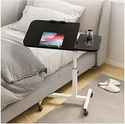 Overbed Table Overbed Table Heavy Duty Steel Frame Side Table with 2 Tilting Desktops Laptop Desk Height Adjustable Mobile Standing Desk Portable