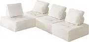 [OIKITURE] 4PC Modular Sofa with Adjustable Back, Sherpa Armless Sofa Easy Assemble, Per Unit Max Capacity 150kg, 4 Pillow, Sits up 8, White