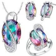 1Set 18K Platinum Plated Zircon Gemstone Oval Shape Jewelry Set