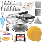 50PCs Cake Decorating Supplies Kit with 12" Aluminum Rotating Cake Turntable ...