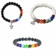 Bracelet Chakra Healing Beads 7 Stone Natural Lava Reiki 8mm Gemstone Meditation