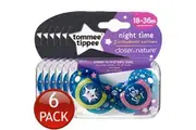 6 x TOMMEE TIPPEE CLOSER TO NATURE NIGHT TIME BABY SOOTHERS 18-36 MONTHS 2 PACK