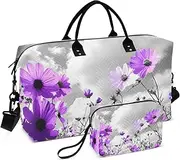 [ZRYSMY] Purple Daisieswhite Duffel Bag for Traveling, Travel Bag Gym Bag, with Multiple Interior Pockets Shoulder Weekender Bag for Women Men with Toiletry Bag 20.5L x 1.9W x 13.8H, Multi-Colored, one