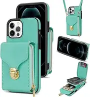 Zipper Purse Wallet Cards Bag Leather Long Lanyard Case for iPhone 14 13 12 11 Pro X XS Max XR 8 7 Plus SE 2022 Crossbody Cover,Green,for iPhone Xs