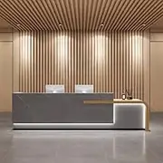 Astar Large Lobby Reception Desk for Spa/Salon/Lawfirm/Hotel/Institution Big Retail Front Desk (Grey Marble Laminate+Grey, 2400 * 600 * 1000mm/94 * 24 * 39'')