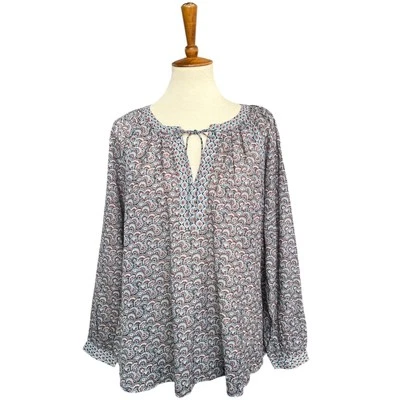 NWT Loft Front Tie Floral Paisley Lightweight Boho Peasant Blouse Size Medium