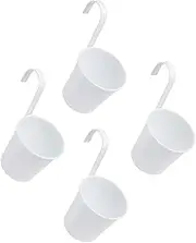 FONDOTIN 4pcs Tin Hook Flower Pot Hanging Flower Basket Wall Mounted Flower Pot Water Jug Stand French Bucket Flower Bucket Pots Hanging Flower Vase Flower Pots Planters White Metal Iron