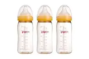 3PK Pigeon Soft Touch M Y Cut 240ml Baby Feeding Bottle Silicone Teat 3m+ Clear