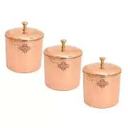 Pure Copper Hammered Design Storage Box Container Knob On Top 900 Ml Set Of 3