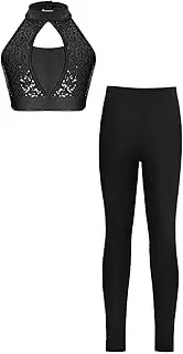 [iiniim] Girls Gymnastic Dance Costume 2 Piece Jazz Hip Hop Dancewear Activewear Set Yoga Pants Tracksuit