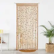 BECHAEO Macrame Beaded Curtain Boho Handmade Cotton Door String Curtain for Doorway Window Wooden Beads Hanging Hippie Room Divider Closet Bedroom Privacy Decor, 1 Panel 79" x 35"