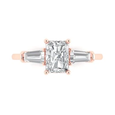 14K Rose Gold Three-Stone Promise Ring, 1.5 ct Emerald Cut Simulated Diamond