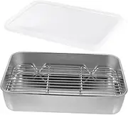 PEPLAYTAL 1Set Stainless Steel Kitchen Food Preparation Tray with Rack Deep Storage Pan for Oil Straining and Grilling Includes Mesh and Lid for Convenient Use and Storage