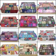 16" Square Patchwork Large Indian Floor Cushion Decorative Ethnic Pillow Covers