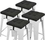 baibu 12 Inches Square Seat Cushion Set of 4, Super Soft Bar Stool Square Seat Cushion with Ties- 4 Pads Only, Gray-Black (12'' (30CM))