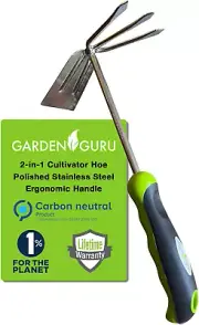 Garden Guru Stainless Steel Hand Cultivator - Ergonomic Weeding Tool