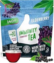 FlavCity Daily Defense Elderberry Immunity Tea with No Added Sugar - Delicious Caffeine-Free Herbal Tea Mix with Acerola Vitamin C & Zinc - Shelf-Stable, Vegan, Keto & Non-GMO (7.4 Oz, 30 Servings)