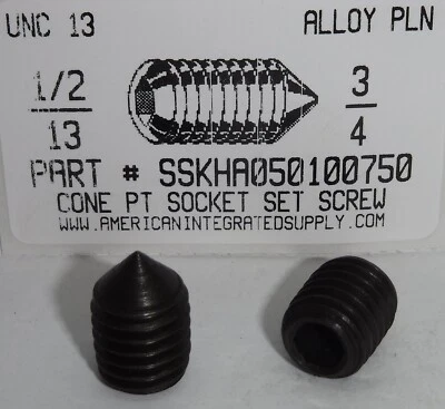 1/2-13x3/4 Hex Socket Set Screws Cone Point Alloy Steel (30)