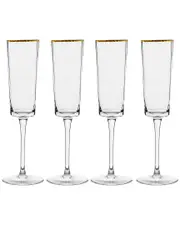 10 Strawberry Street Set of 4 Grace Gold Rim Glassware: Flute
