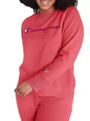 CHAMPION Women's Powerblend Signature Graphic Sweatshirt Top Pinky Peach NWT