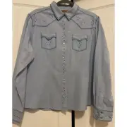 Wrangler Denim Shirt Womens XXL Rhinestones Pearl Snap Button Western Blue NWT