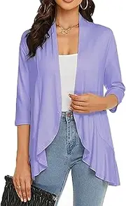 [Generic] The Happy Wind Cardigan, Women's Casual Lightweight Open Front Cardigans, 3/4 Sleeve Draped Ruffles Soft