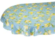 Vinyl Flannel Back Tablecloth, 54"x72" Oval, CITRUS FRUITS, LEMONS ON BLUE, HSK