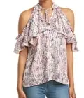 Wanderlux Ruffle Front Navy/Mauve Snake Print Top BLOUSE, Size S, Original $79