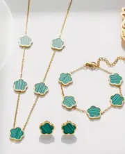 Green Leaf Clover Charmed Jewlery Set