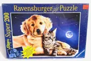 Ravensburger Starline 200 Glow in the Dark Jigsaw Puzzle Cat Dog Friends 1997