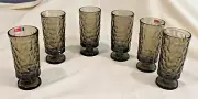 Set of 6 MCM Fostoria Glass Pebble Beach Smoke/Water Glasses 6 1/8” Vintage 1967
