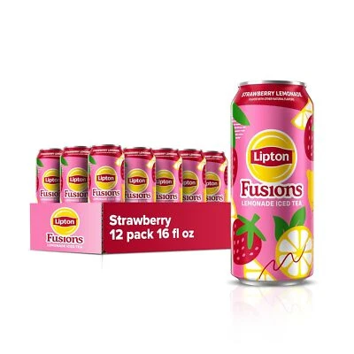 Lipton Fusions, Strawberry Lemonade & Iced Tea, 16 Fl Oz Cans (Pack of 12)