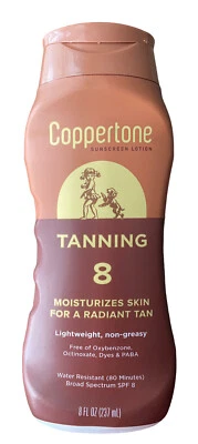 Coppertone Tanning Sunscreen Lotion SPF 8 Lightweight Non Greasy 8 fl oz New