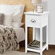 Artiss Bedside Table White Baskets Bed Side Tables Storage Small Narrow Desk Chest of Drawers, with 1 Drawer + Shelf, Bedroom Living Room Home Furniture Tallboy Lamp Nightstand Cabinet in 63cm Height