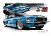 Ford Mustang 1968 FORD SHELBY GT 500KR FASTBACK ALCAPULCO BLUE A3 FRAMED PRINT (