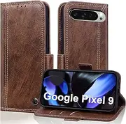 Wallet Case for Google Pixel 9 / Pixel 9 Pro 6.3 inch 2024, Google Pixel 9 Case with Card Holder, Premium PU Leather Shockproof Protective Cover, Flip Folio Pixel 9 Pro Case with Stand Feature - Brown