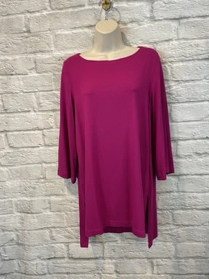 NWT Eileen Fisher Viscose Jersey Bateau Neck High Low Top in Cerise - Sz XS